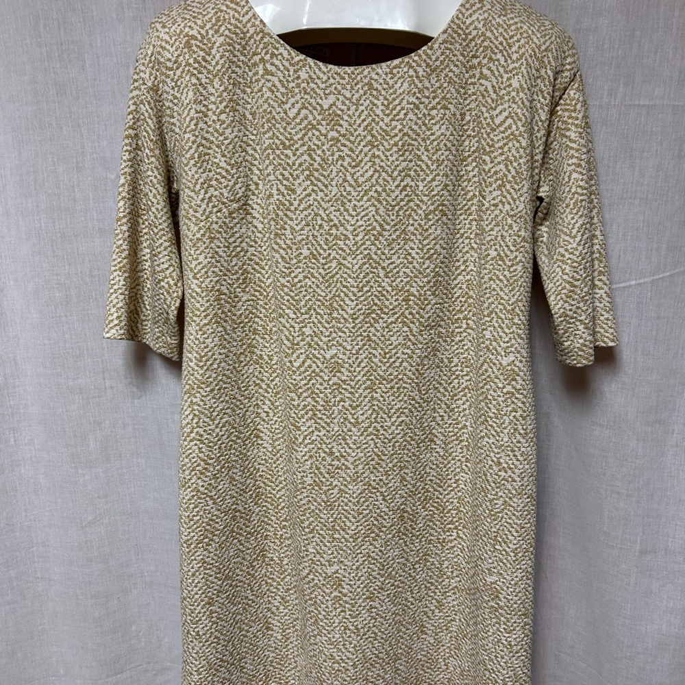 Cruise metallic gold white vintage Patterned Dress size 10 cruise holiday nice - Picture 2 of 10